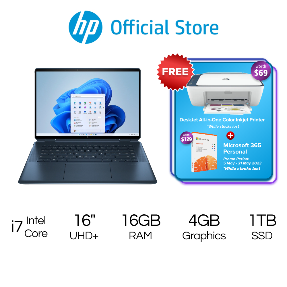 Spectre x360 2-in-1 Laptop 16-f1007TX - Intel Core i7-1260P - Intel Iris X Graphics - 16GB RAM - 1TB SSD - Windows 11 - 2 Years Onsite Warranty